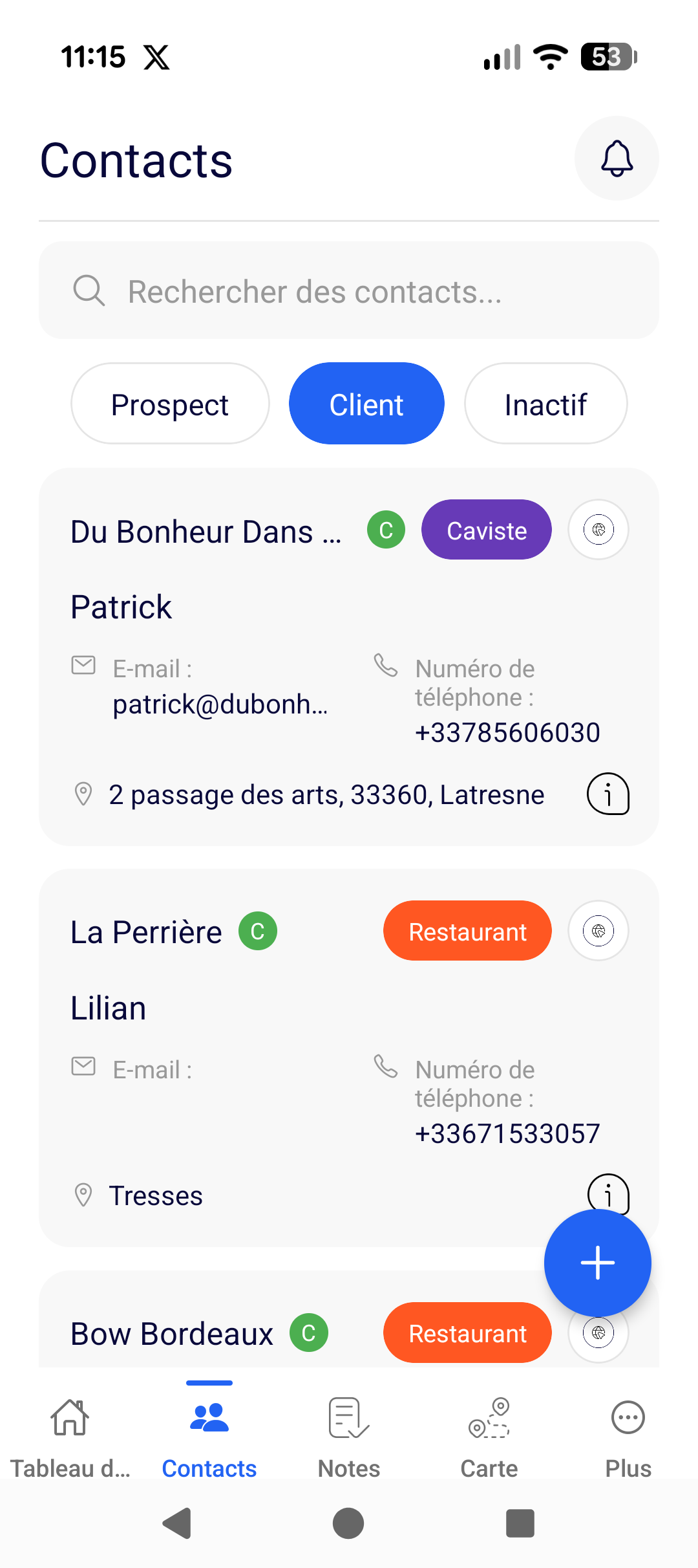 WineCRM — Liste de contacts professionnels d'un domaine viticole