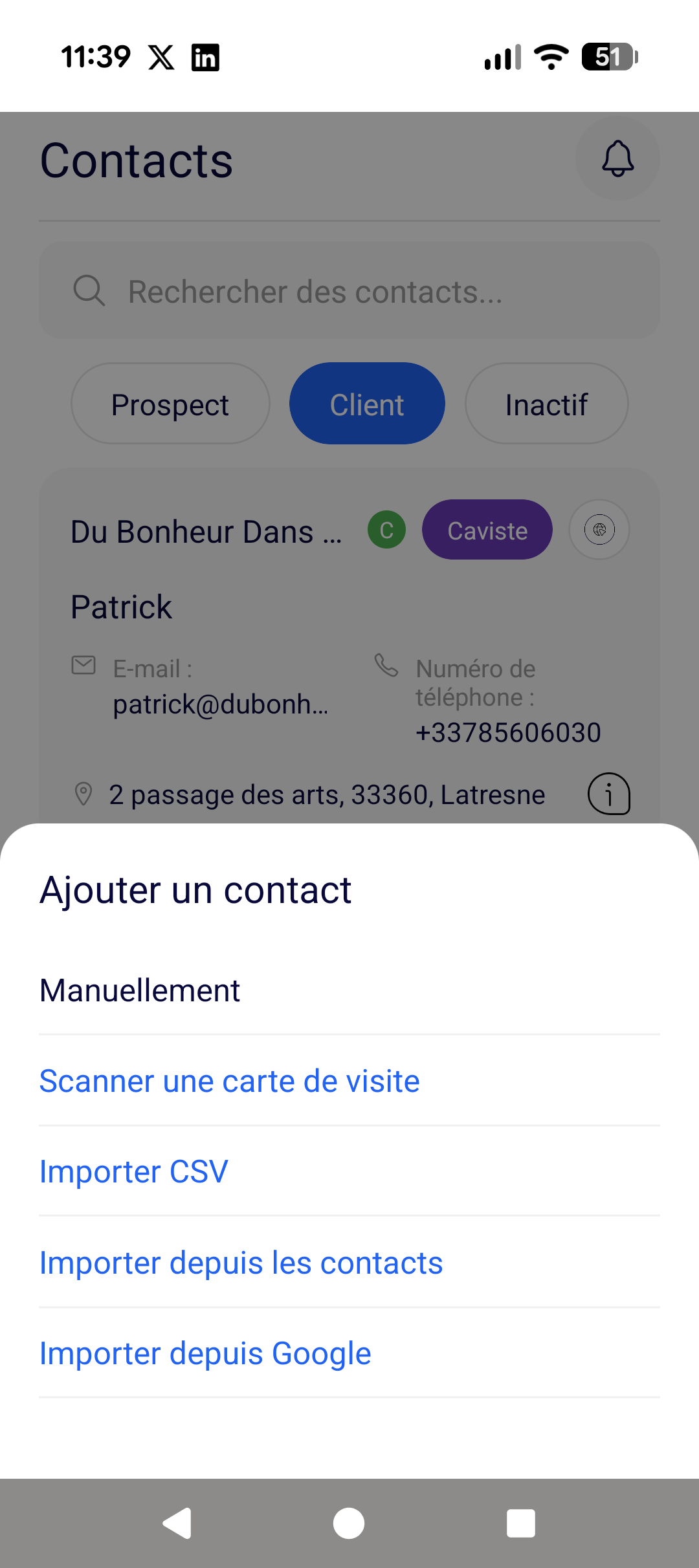 WineCRM — Suivi des dégustations et ajout de contacts après salon